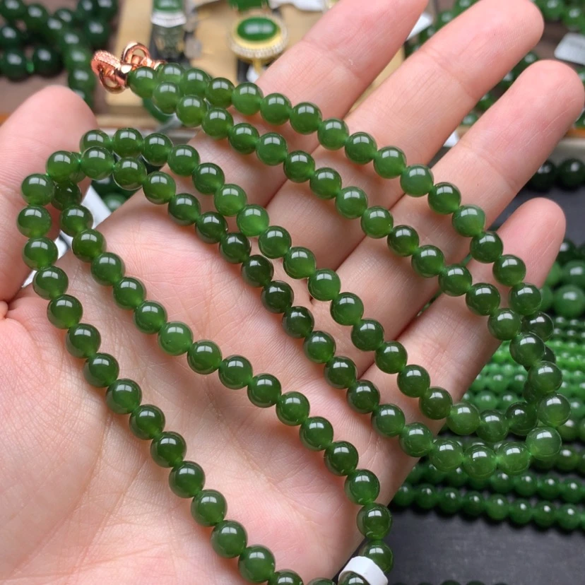 【闪购商品】颈饰未镶嵌和田玉（碧玉）6m菠菜绿无黑