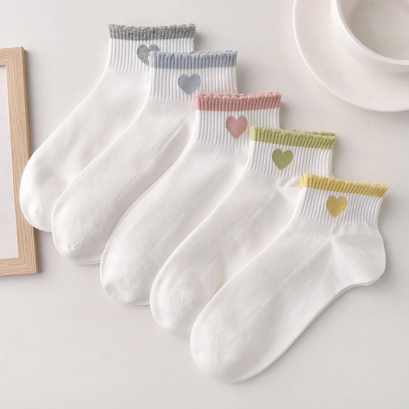 白色袜子女短袜夏季薄款棉袜网眼透气韩版日系可爱船袜学生袜爱心