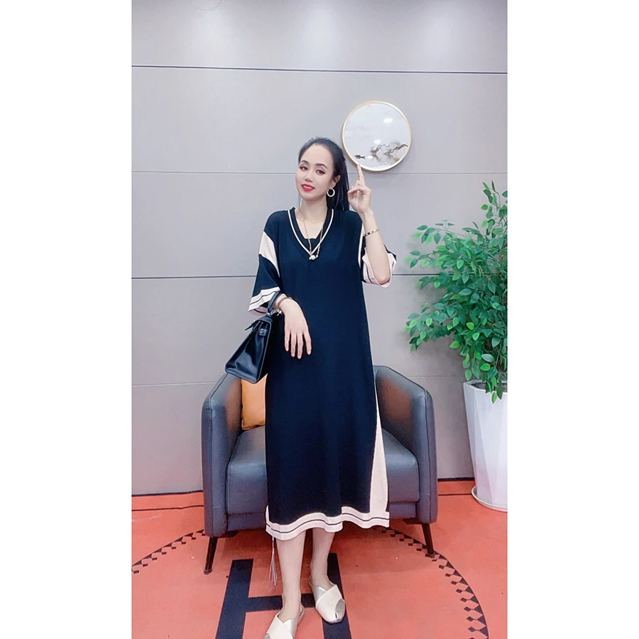 4155 夏季新款大码女装连衣裙撞色大版加大宽松连衣裙