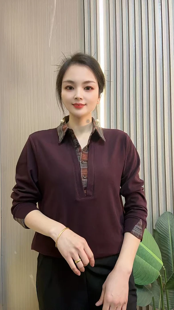 百搭轻奢风春季中老年女装打底衫衬衣厚款长袖翻领