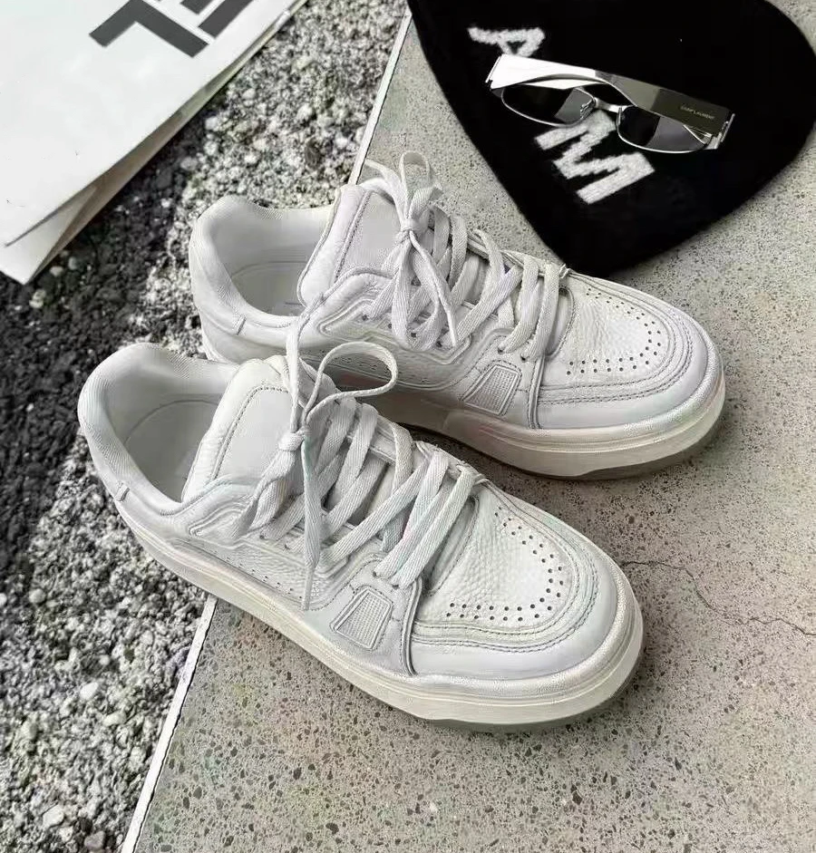 2025秋冬新款增高女松糕鞋擦色皮休闲板鞋小白鞋