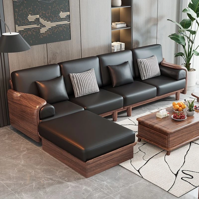 宋氏美学乌金木全实木简约沙发组合客厅现代极简直排小户型沙发