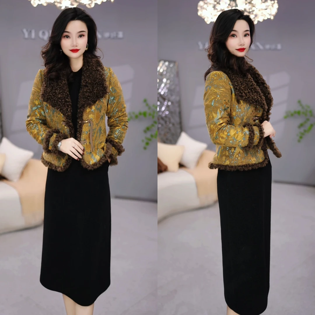 外套+连衣裙 2025冬季加厚毛领时尚高级贵气女士气质套装裙M-4XL