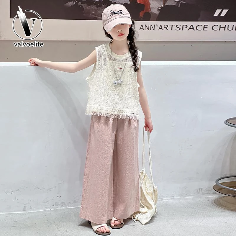 VALVOELITE女童夏装运动套装2025新款洋气马甲背心三件套休闲时尚