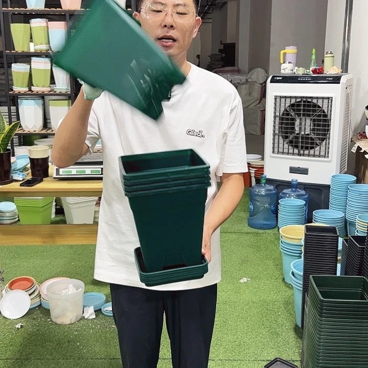 正品方盆口20高22墨绿5只带托