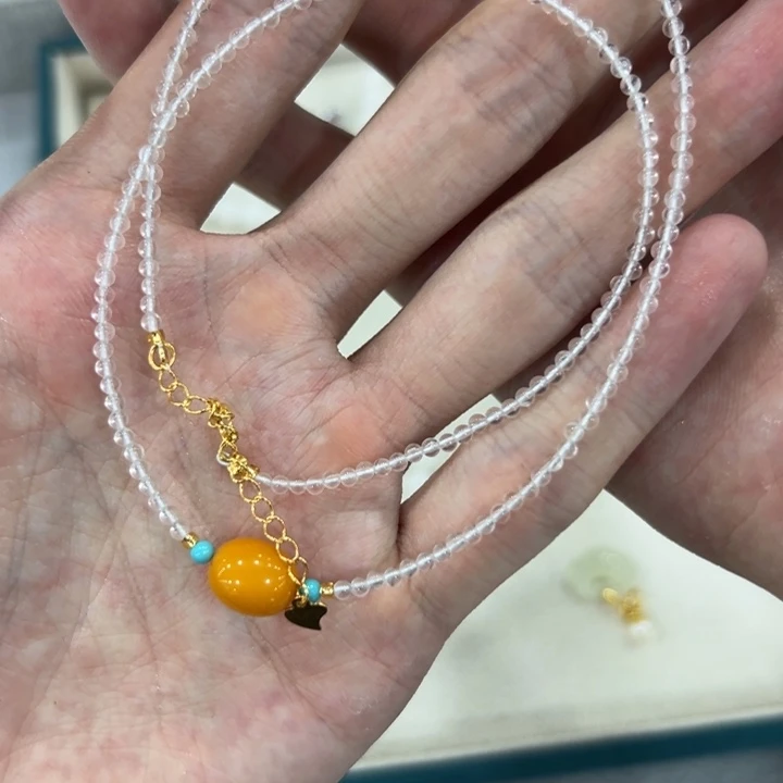 未镶嵌颈饰琥珀项链配蜜蜡吊坠