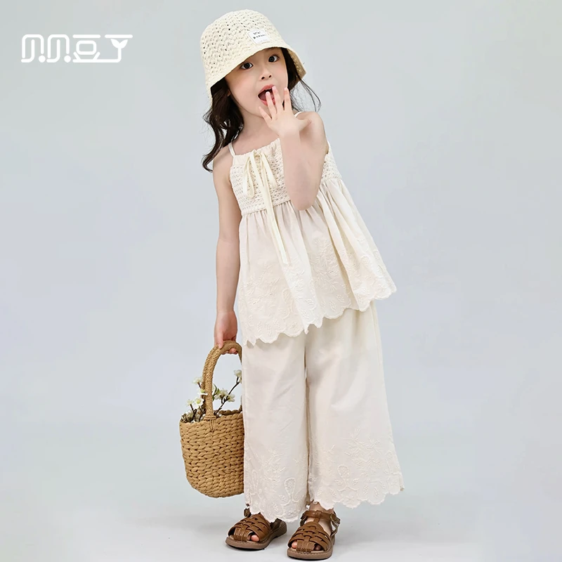 女童套装公主风韩版常规夏季上衣白色休闲蕾丝洋气甜美童装83023