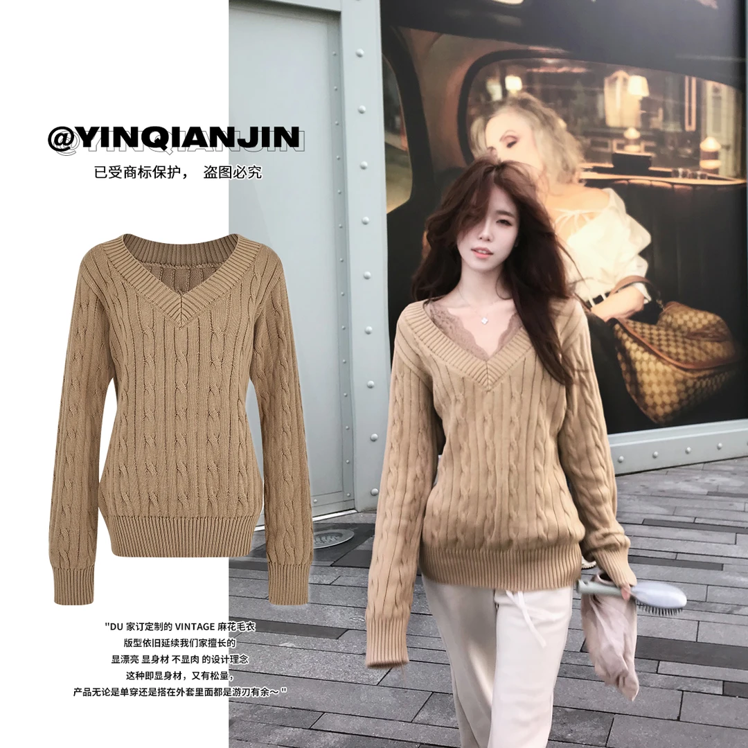 *尹千金*【老钱日记】J秋冬百搭定制32支高克重麻花毛衣S243303