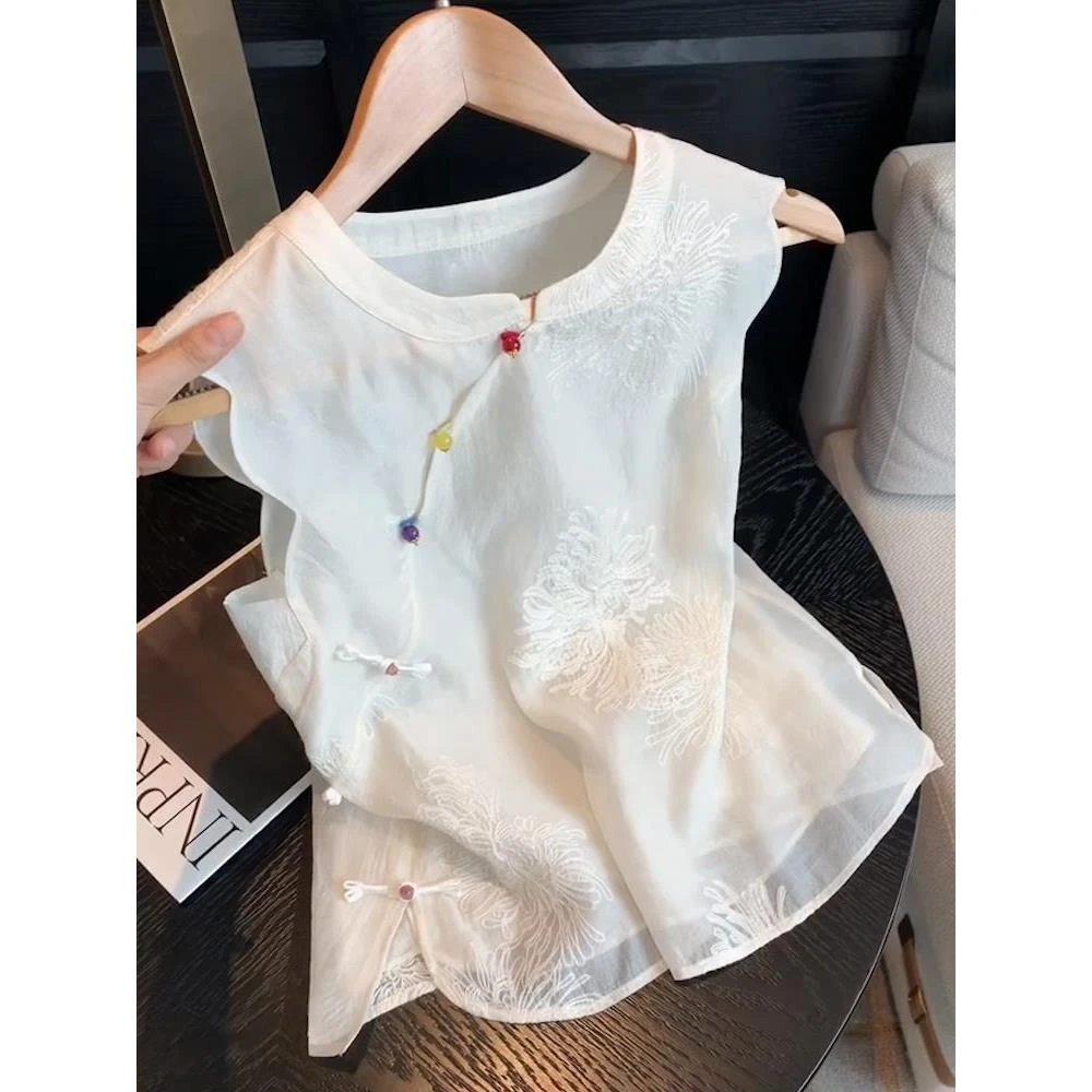 新中式国风提花无袖背心女夏设计感气质减龄别致百搭漂亮上衣马甲