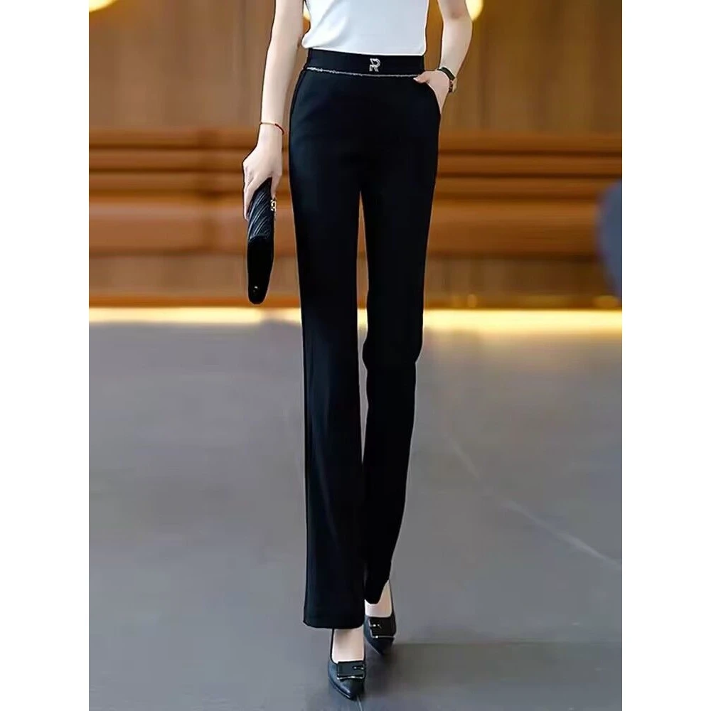 千金清冷感贵系衣服垂坠感微喇冰丝西装裤女高腰春夏季薄款宽松阔