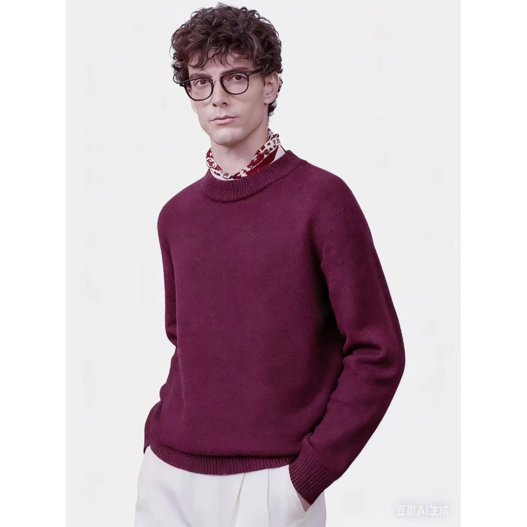 100%山羊绒圆领长袖通勤百搭男式羊绒衫25DAK1518