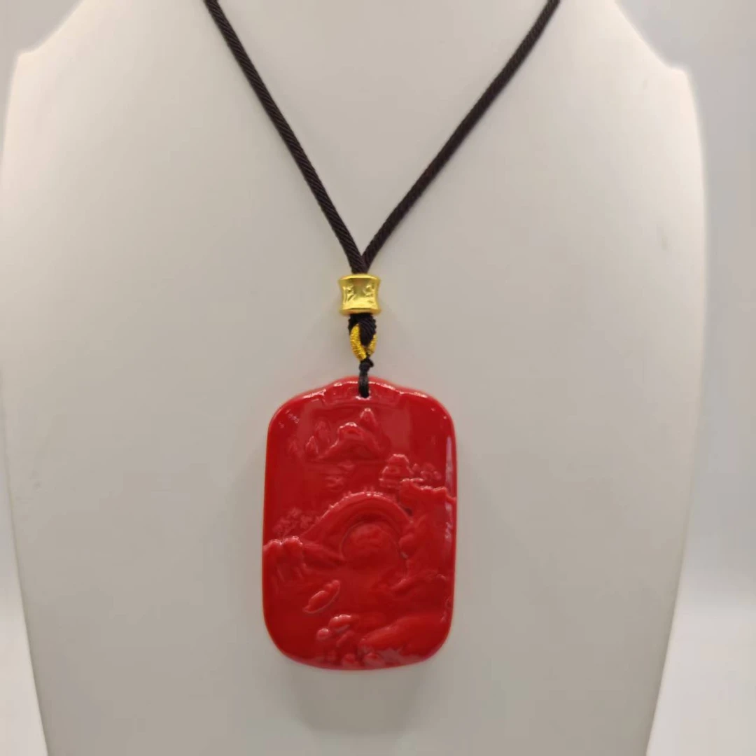 7号H163杉雕刻山水无事牌项链