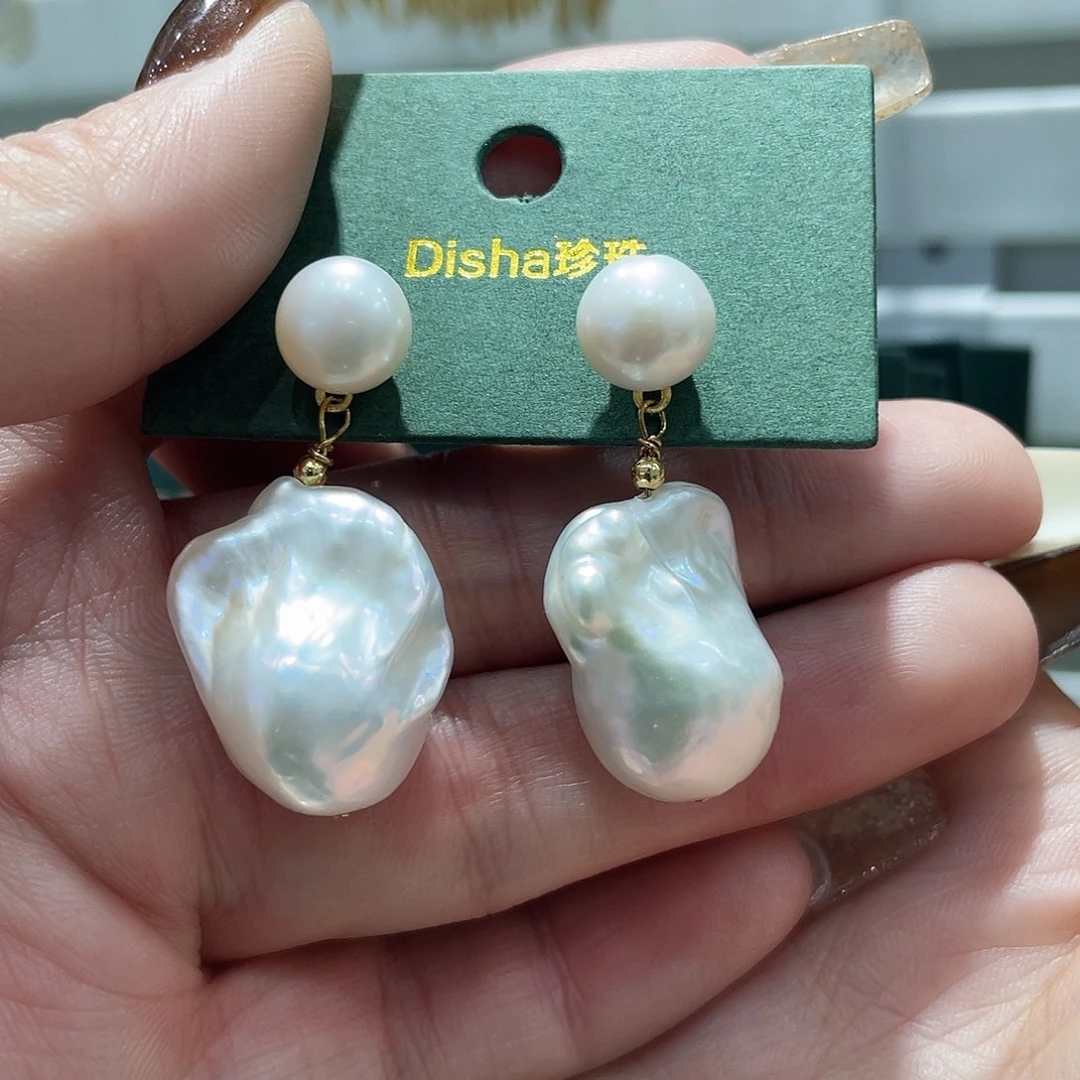 银S925镶嵌耳饰淡水珍珠