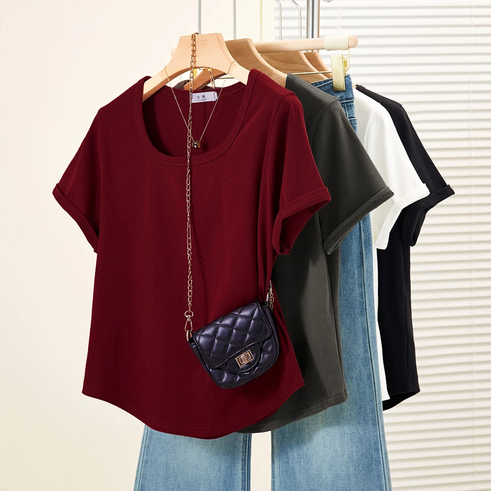 2025夏季新款宽松时尚显瘦上衣女百搭休闲白色t恤女短袖U型领