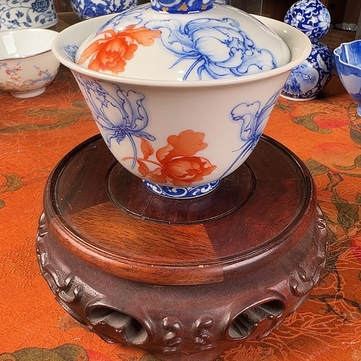 陶杯子青樵轩牡丹盖碗