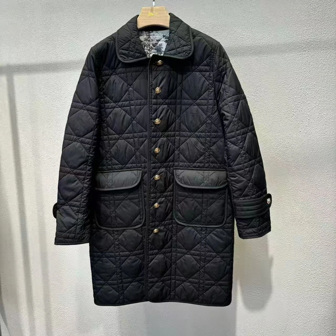 山.尔【萱颜】绗缝塔夫绸科技面料超大藤格纹极简长款秋冬外套