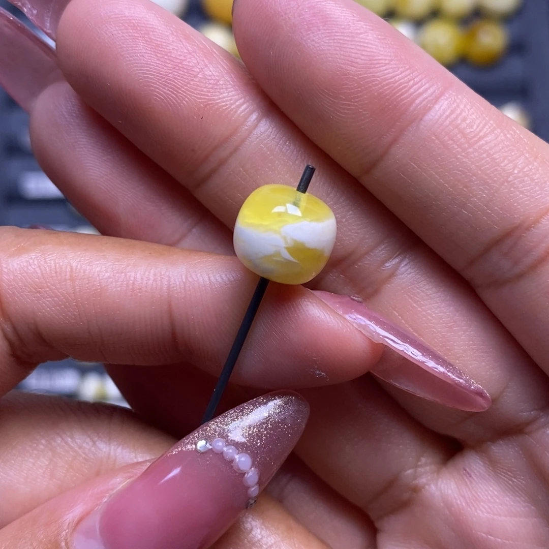 蜜蜡未镶嵌珠宝奇石瓷白橘金溶洞妖花聚宝盆11*10mm