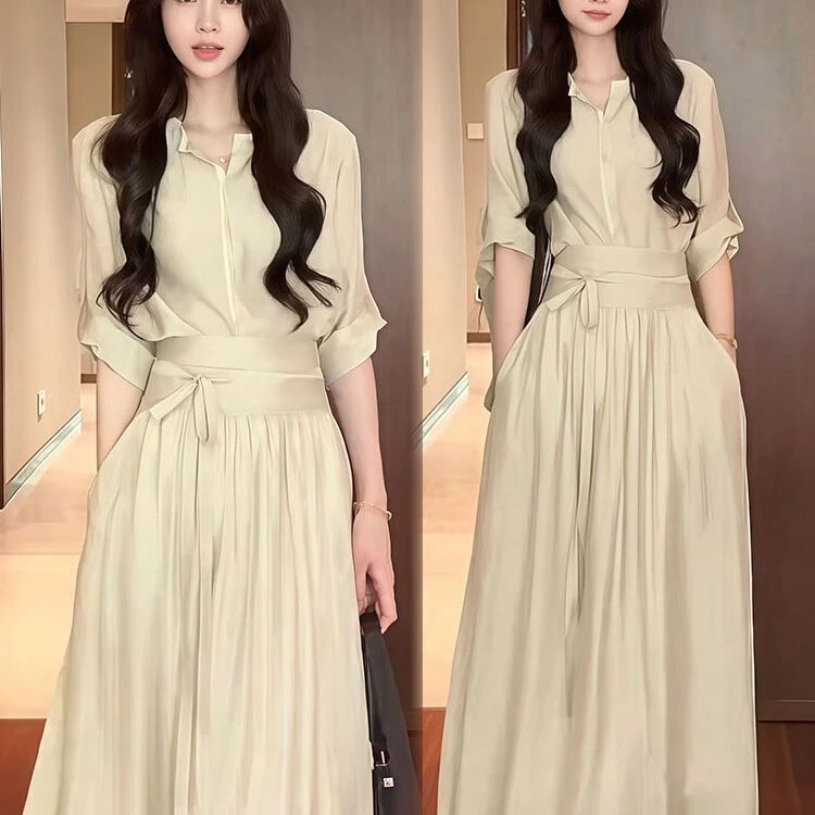 巨好看的掐腰连衣裙夏女2025新款绑带收腰显瘦轻熟