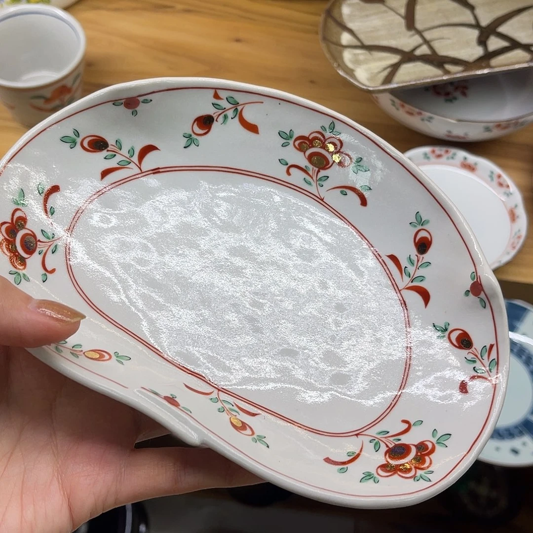 瓷片橘吉赤绘腰子盘