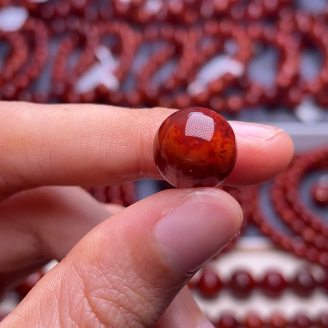 南红玛瑙未镶嵌其他（原矿）12mm高品瓦西牛血红火焰圆珠