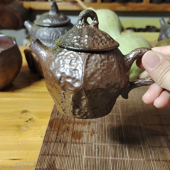 坭兴陶纯柴烧全手工荷叶壶180C