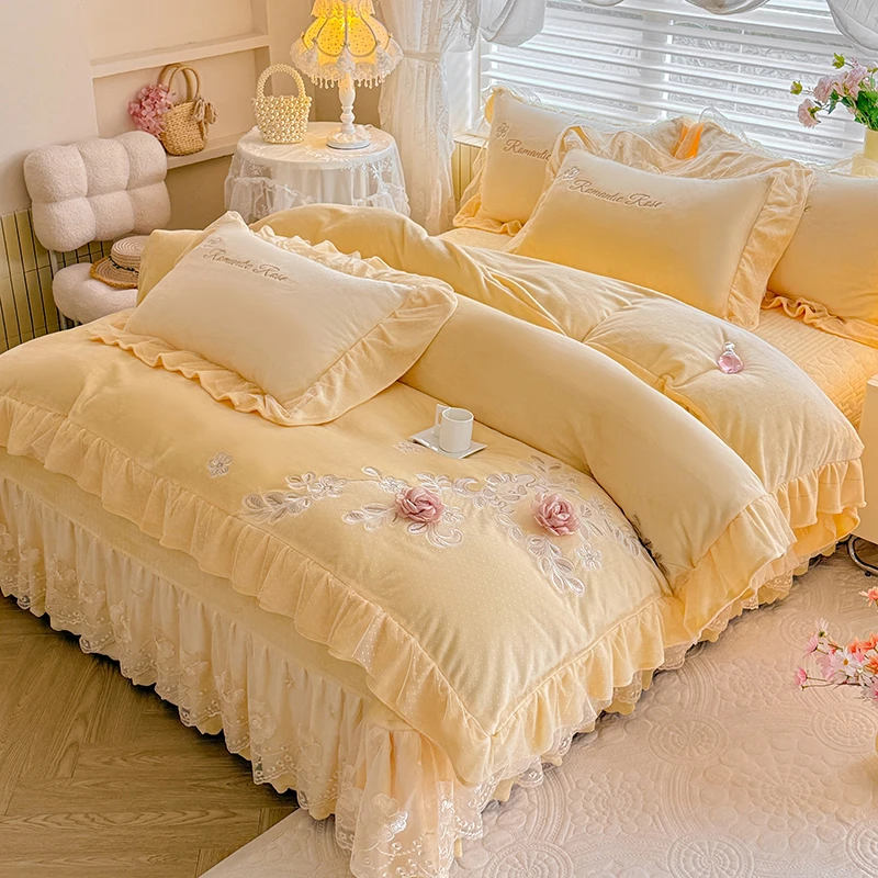 双面牛奶绒床盖四件套冬季加厚夹棉床单珊瑚绒被套被罩法兰绒