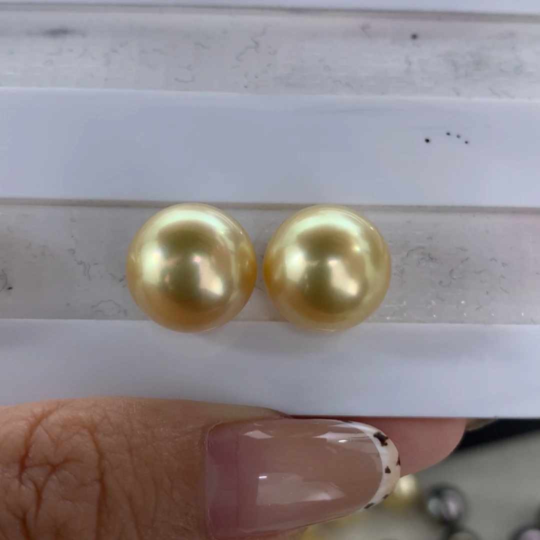 定制海水珍珠未镶嵌裸珠炫彩金13-14mm