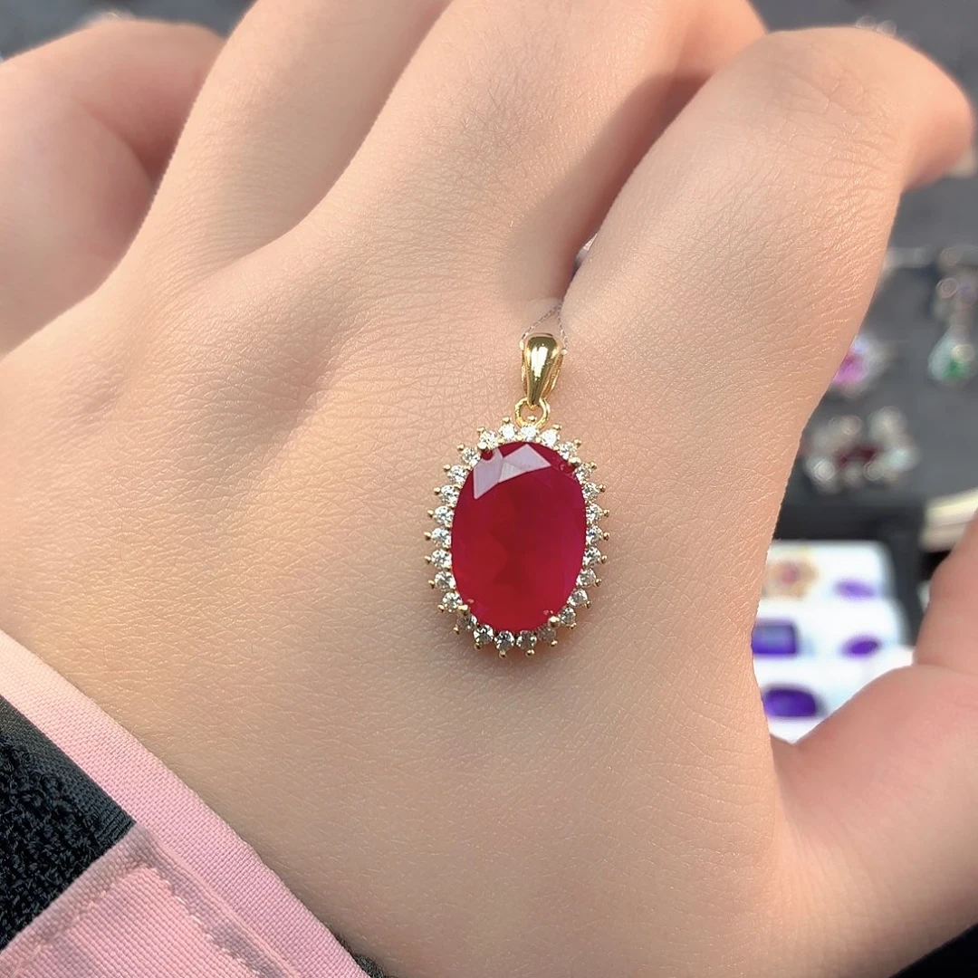 吊坠925银培育缅甸红宝