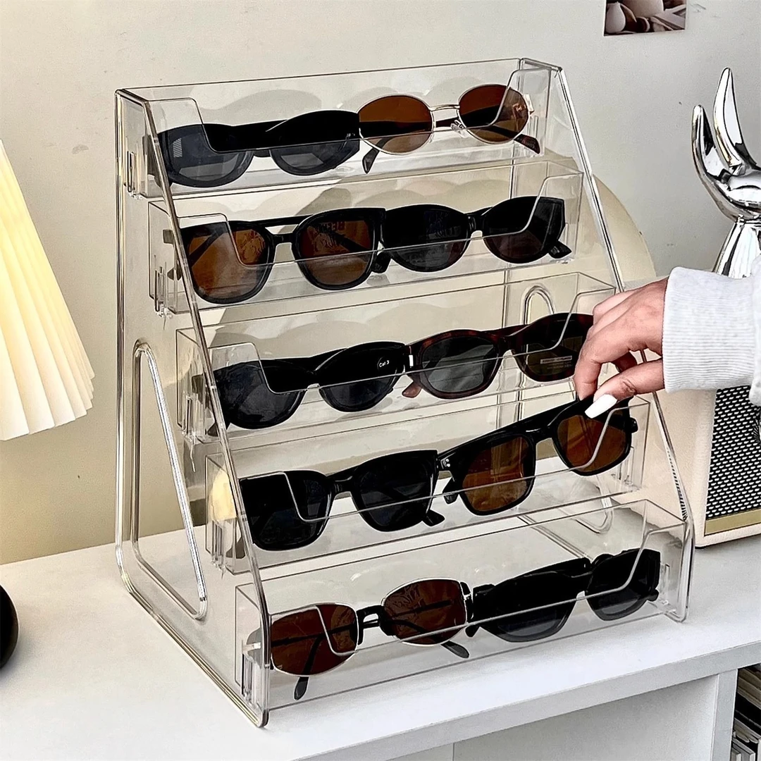眼镜收纳盒亚克力阶梯支架放置架高级感床头近视镜太阳墨镜置物架