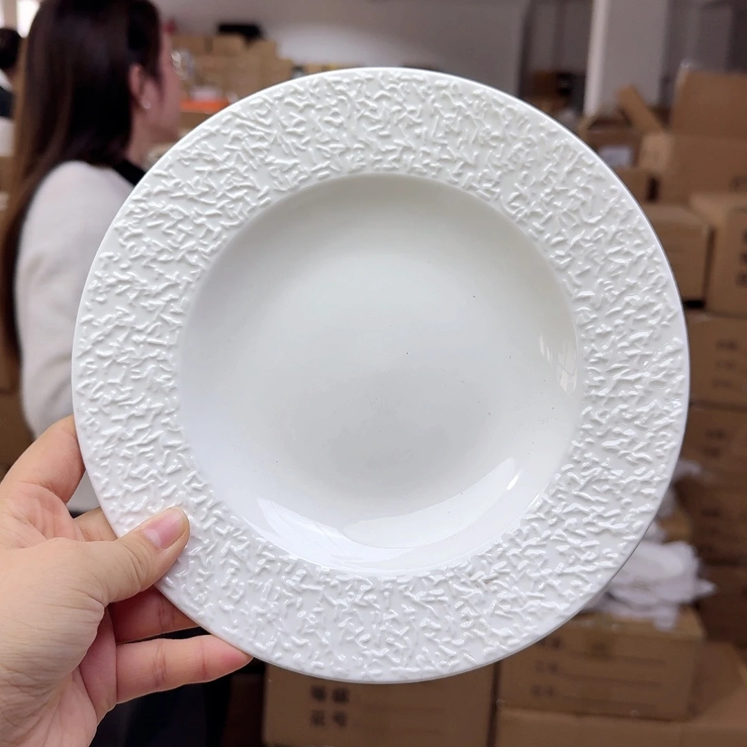 骨瓷8.5英寸汤盘口径22cm4只外贸骨瓷