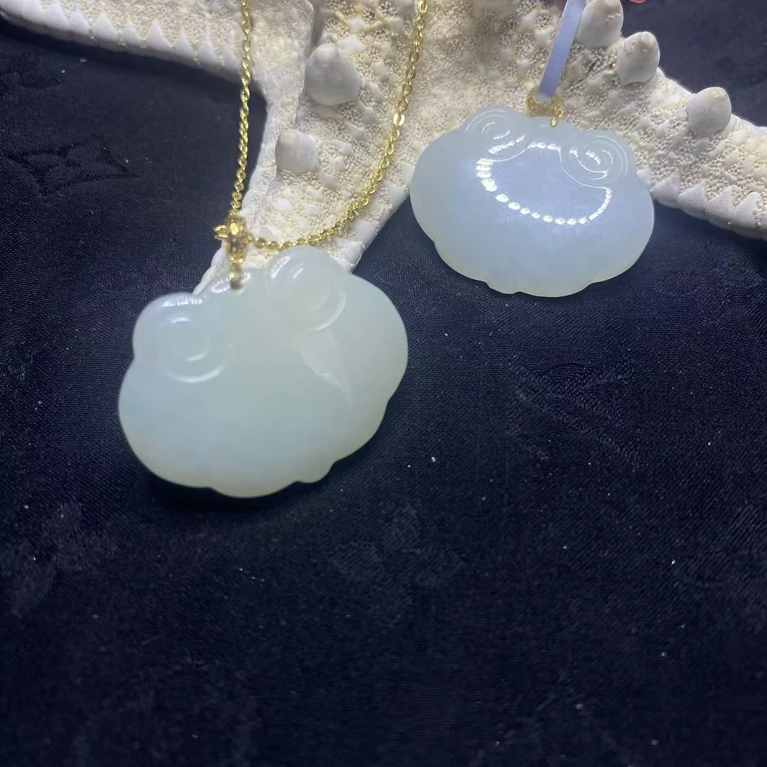 【玉合缘】天然和田玉18k金镶嵌如意吊坠-多样性发一 5592