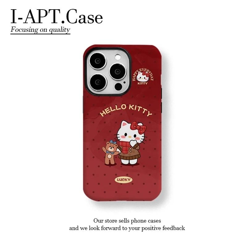 红KT和小熊菲林二合一适用于iPhone苹果华为oppo小米手机壳男女新