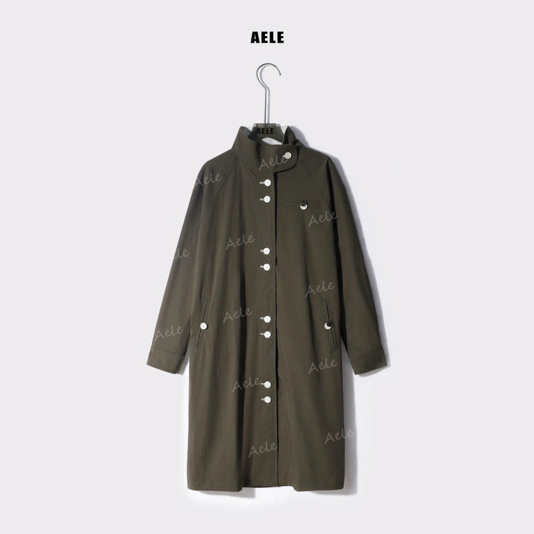 AELE落肩袖设计师立领长款森系气质薄款风衣 F853 2353 AD