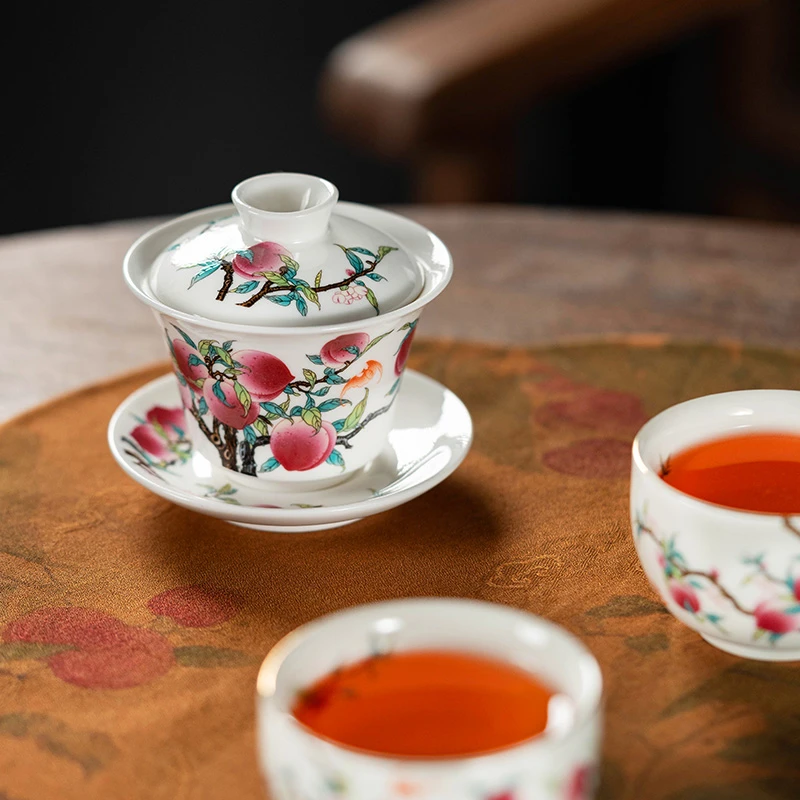 陶瓷茶具九桃盖碗加杯 4952+2685