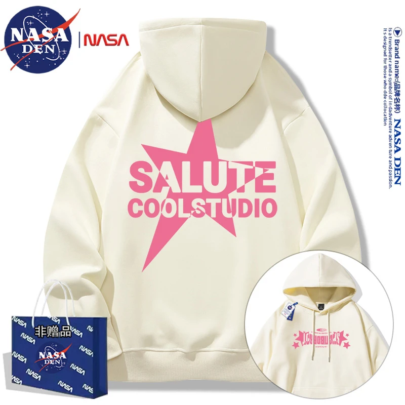 NASA联名美式潮流印花情侣秋冬连帽卫衣保暖男女宽松时尚长袖上衣
