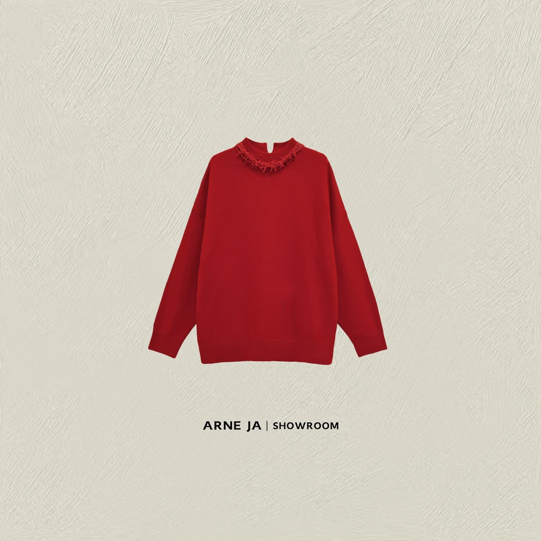 ARNE JA｜“动态优雅”珊瑚串珠可拆卸全羊毛精织毛衣D53MT1211