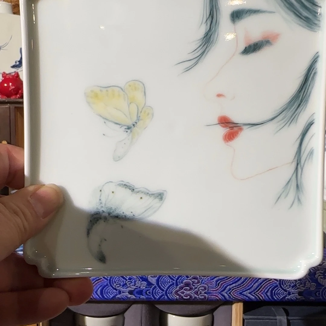 瓷美女干泡台手绘