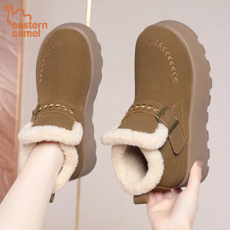 东方骆驼厚底加绒勃肯鞋新款女士冬季毛绒防滑舒适保暖雪地靴棉鞋