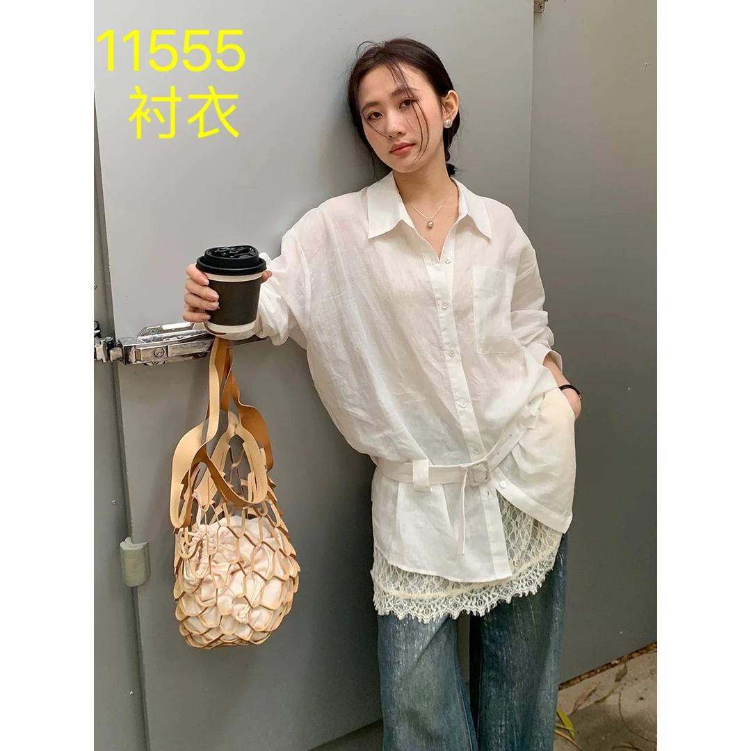 11555  SANFAN新款（带腰带）净版翻领衬衣
