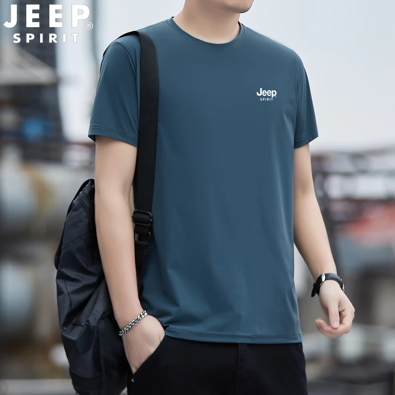 吉普JEEP冰丝短袖t恤男夏季新款爸爸运动圆领男士打底衫男装短袖