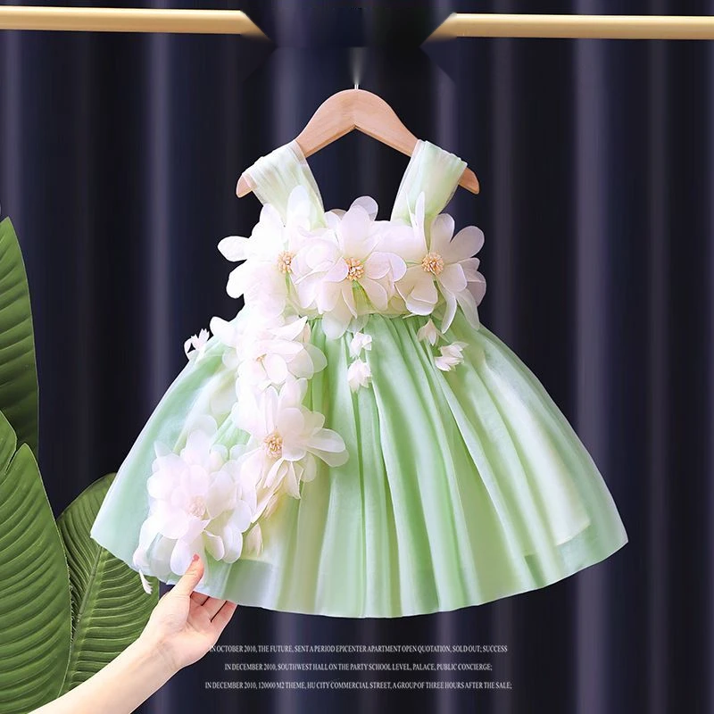 女童超仙公主裙儿童裙子夏季周岁礼服女宝宝连衣裙高端洋气吊带裙