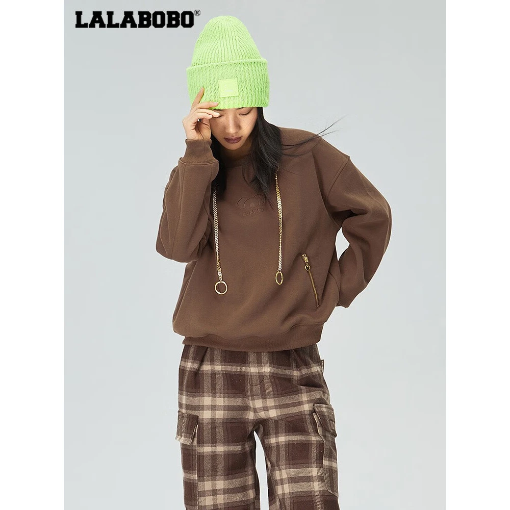LALABOBO春季新款潮酷咖色卫衣女LBBD-WSTS