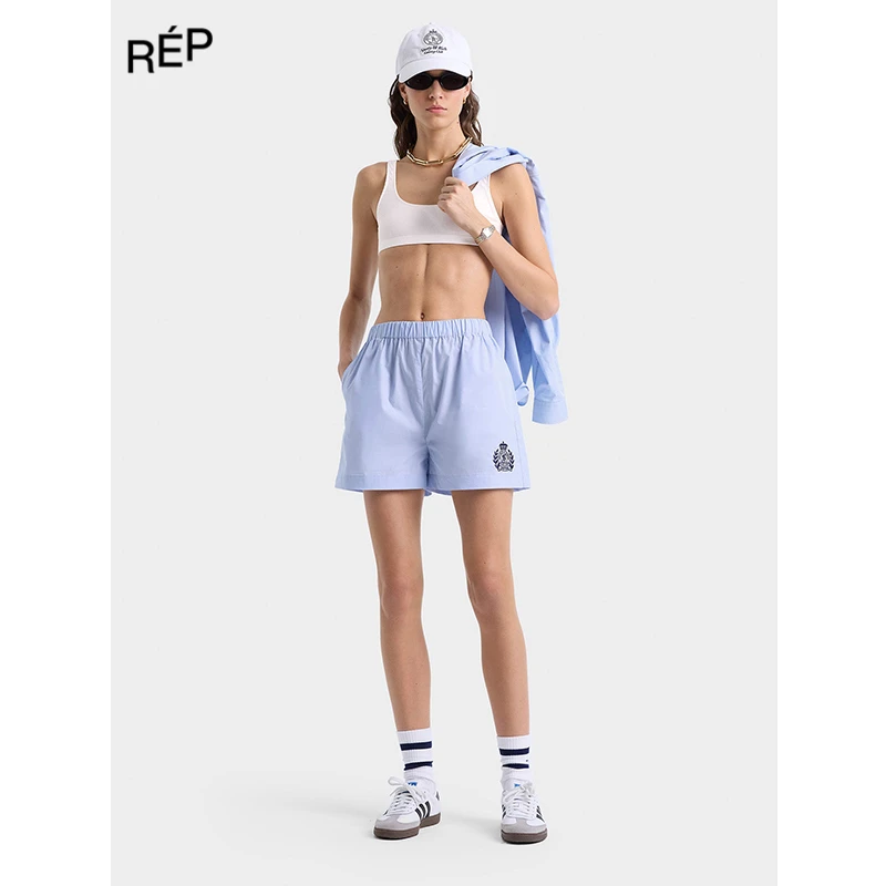 REP-Sporty&rich设计师品牌蓝色松紧标志短裤 25SS