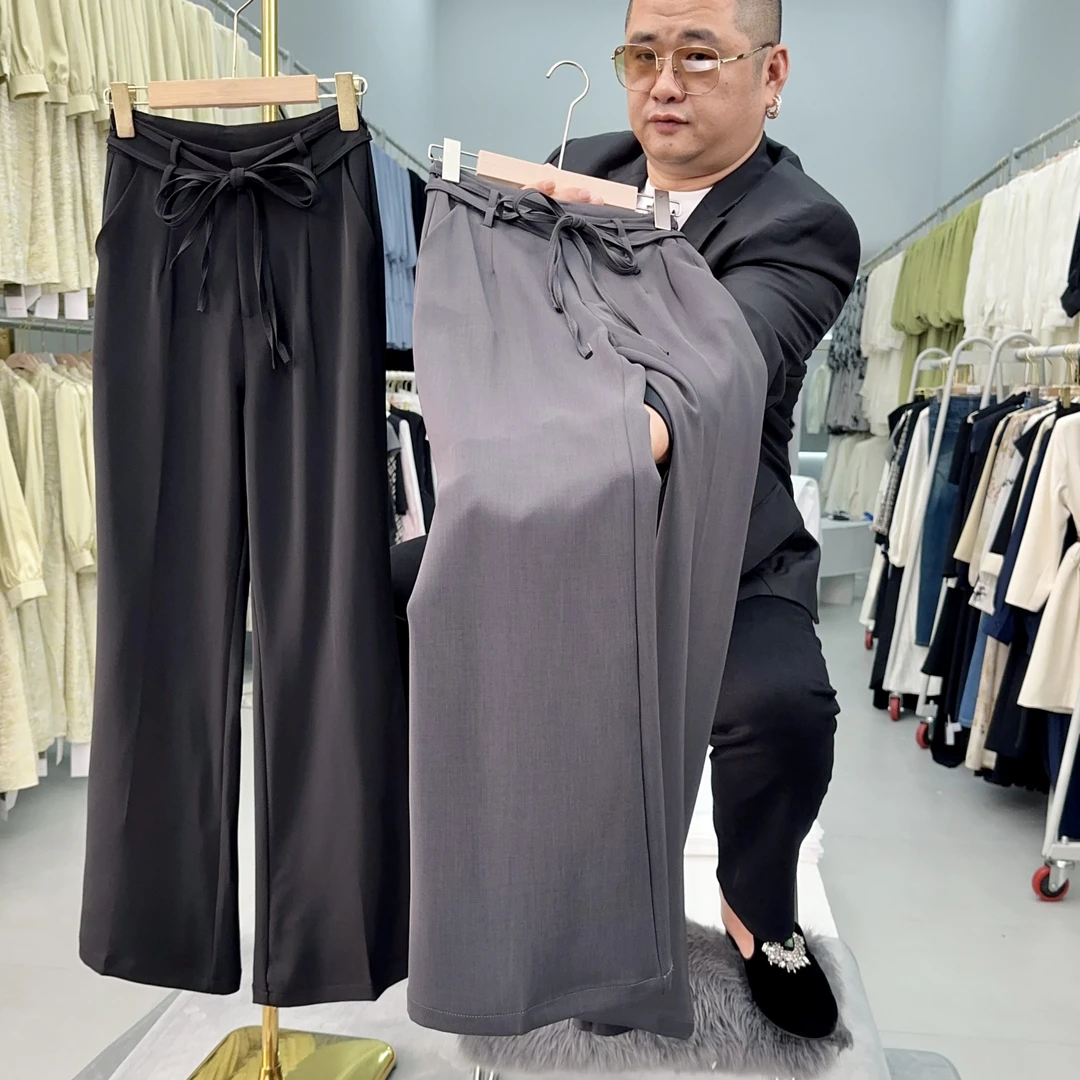 【RG5607】2025年新款高腰时尚休闲夏季开叉宽松垂感百搭长款休闲裤