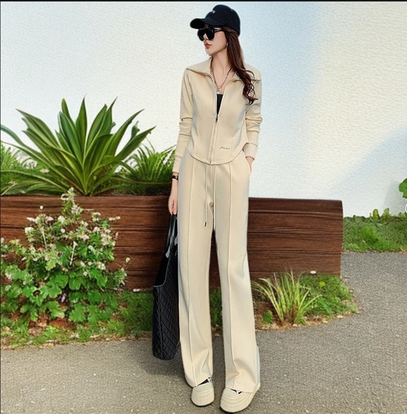 2025春装新款学院风休闲运动套装女网红洋气卫衣套装女款