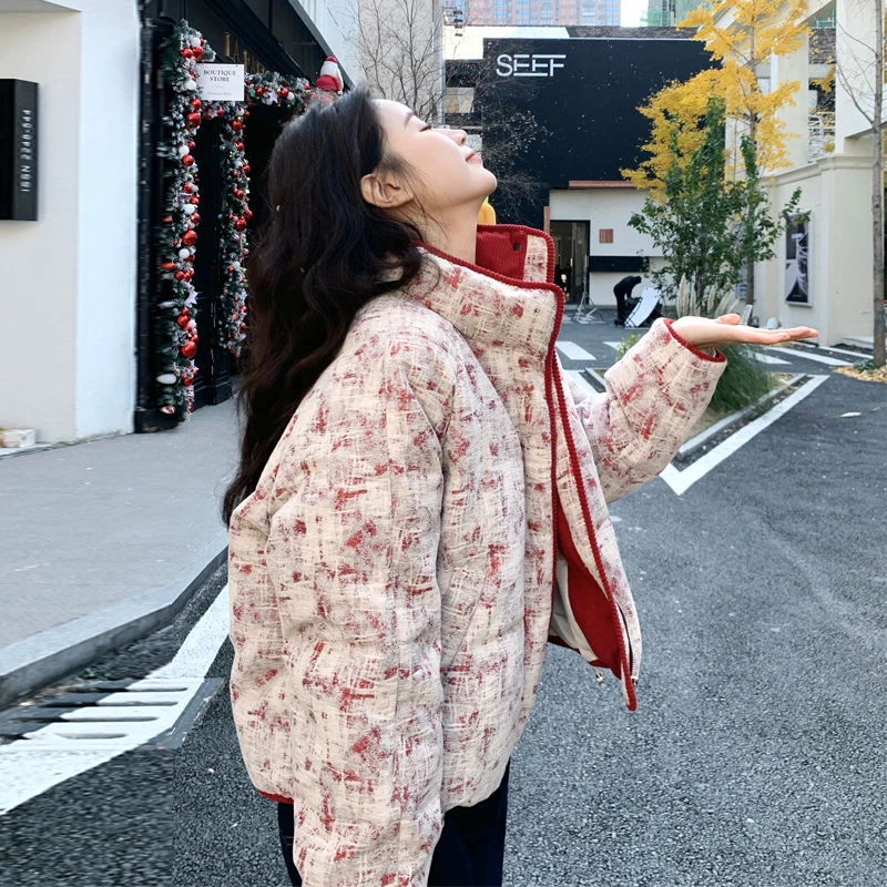 安可拉红撞色羽绒服女2025冬季新款韩系氛围感可盐可甜白鸭绒外套