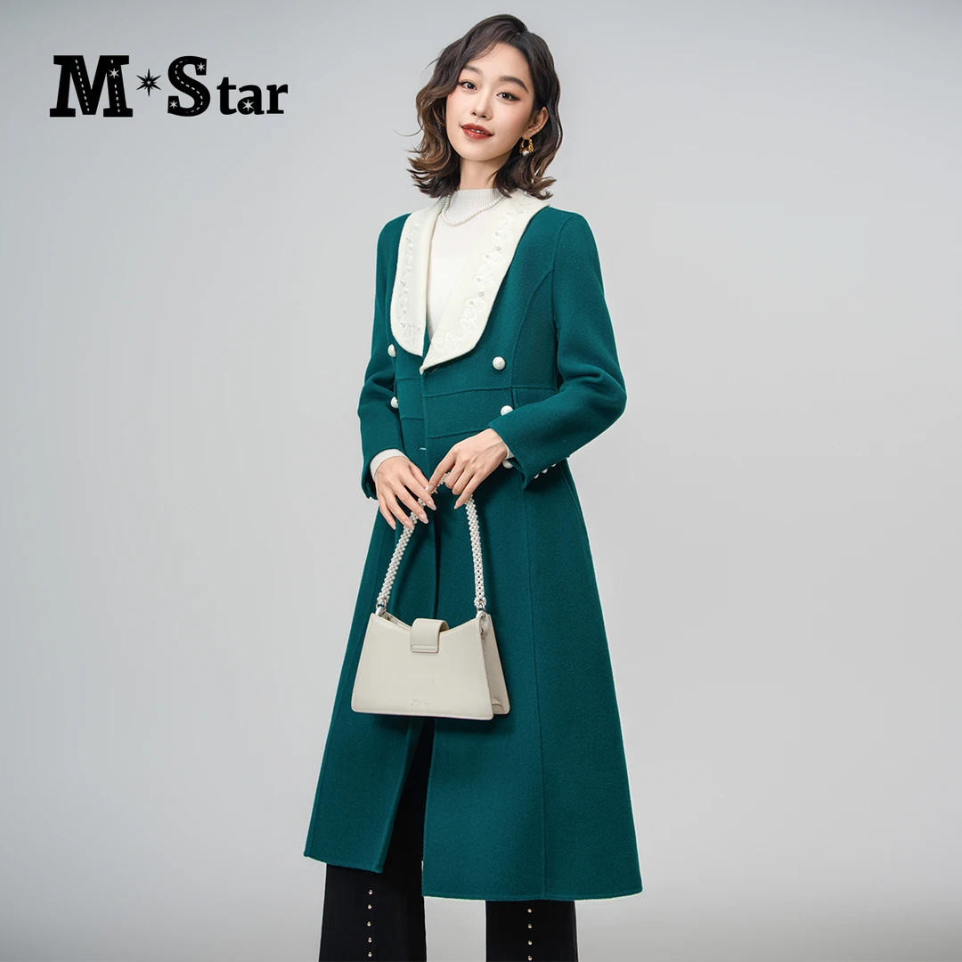 M-Star翻领撞色法式设计师中长款双面呢外套SCEG144550