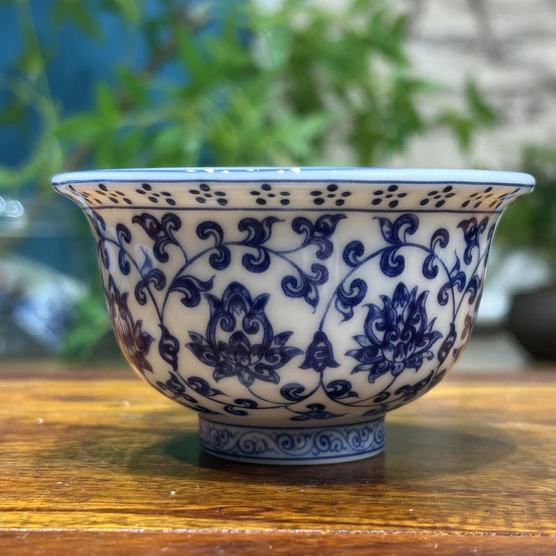 景德镇陶瓷青花瓷青花缠枝莲大压手杯品茗杯家用高端茶器中式高端