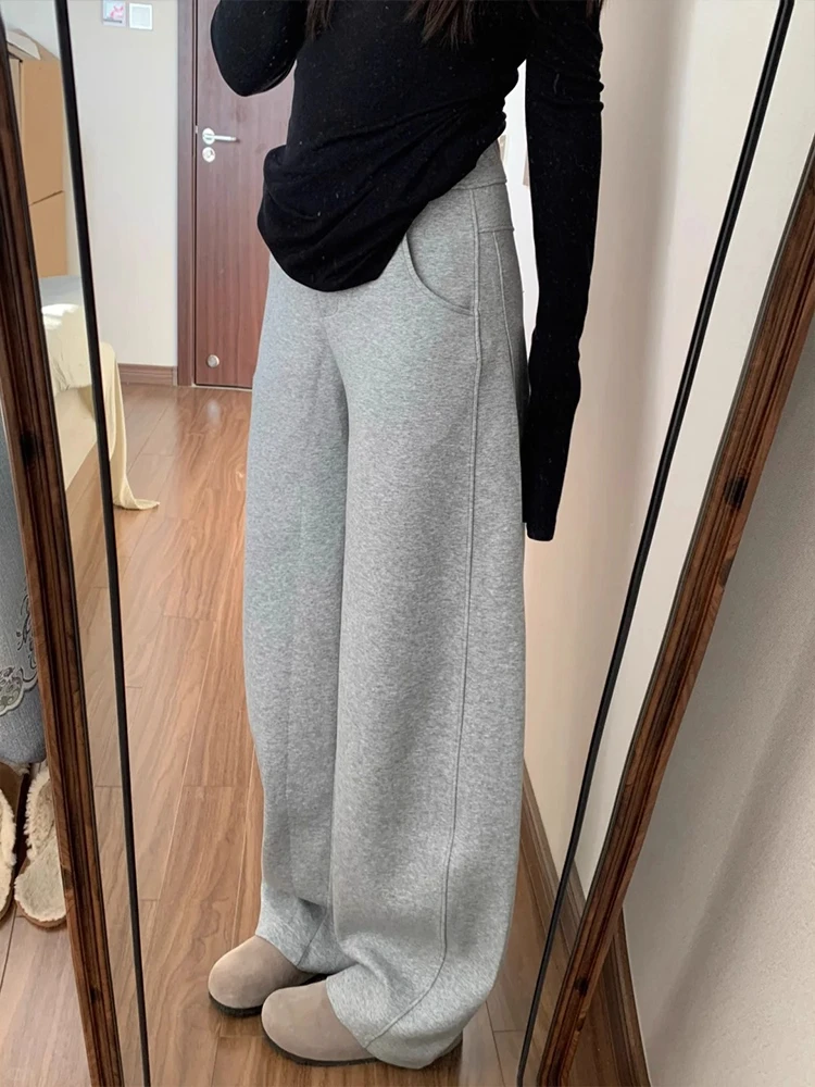 灰色镰刀香蕉裤女秋季大码胖mm梨型身材遮胯显瘦运动弯刀阔腿卫裤