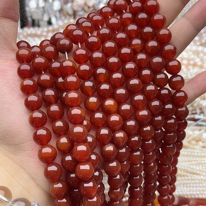 玛瑙/玉髓未镶嵌珠宝半成品一条10mm左右红玛瑙